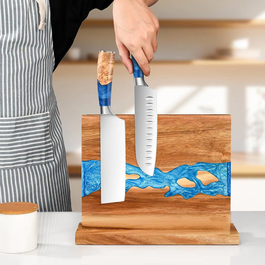 Mr. Knife Guy® Signature Acacia Freestanding Magnetic Knife Block – Solid Wood