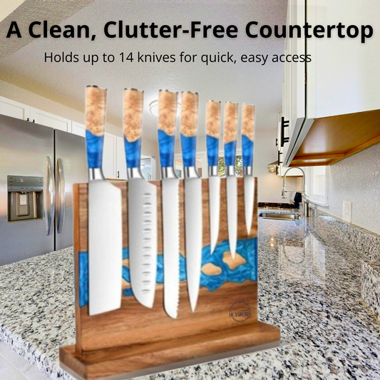 Mr. Knife Guy® Signature Acacia Freestanding Magnetic Knife Block – Solid Wood