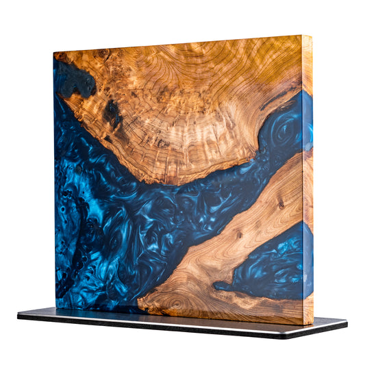 Mr. Knife Guy® Signature Blue Resin & Burl Freestanding Magnetic Knife Block