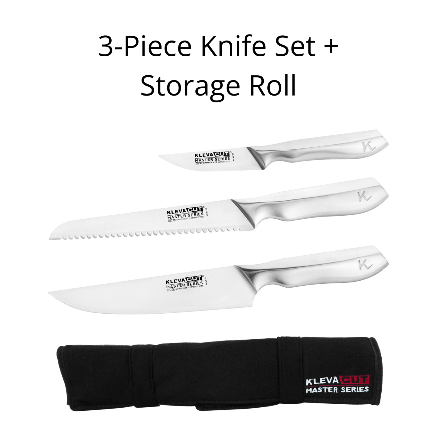KlevaCut® Master Series 3-Piece Knife Set + Storage Roll