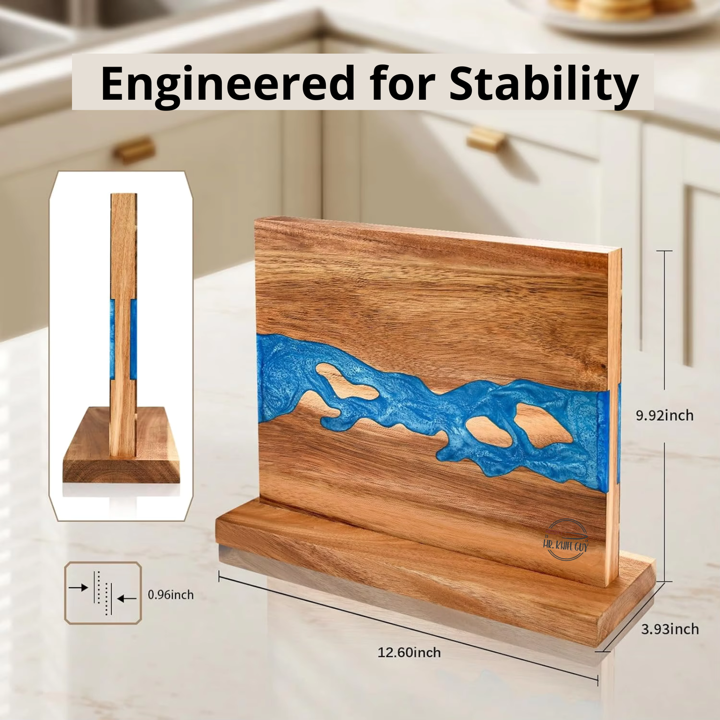 Mr. Knife Guy® Signature Acacia Freestanding Magnetic Knife Block – Solid Wood