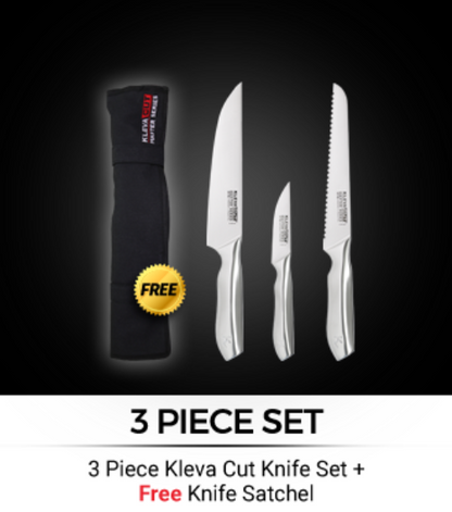 3 Piece Professional KlevaCut® Master Series Knife Set - BONUS Knife Satchel FREE