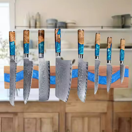 Mr. Knife Guy® Signature Acacia & Blue Resin Wall Mounted Magnetic Knife Holder