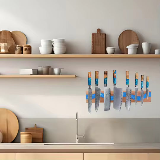 Mr. Knife Guy® Signature Acacia & Blue Resin Wall Mounted Magnetic Knife Holder