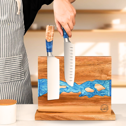 Mr. Knife Guy® Signature Acacia Freestanding Magnetic Knife Block – Solid Wood