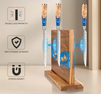 Mr. Knife Guy® Signature Acacia Freestanding Magnetic Knife Block – Solid Wood