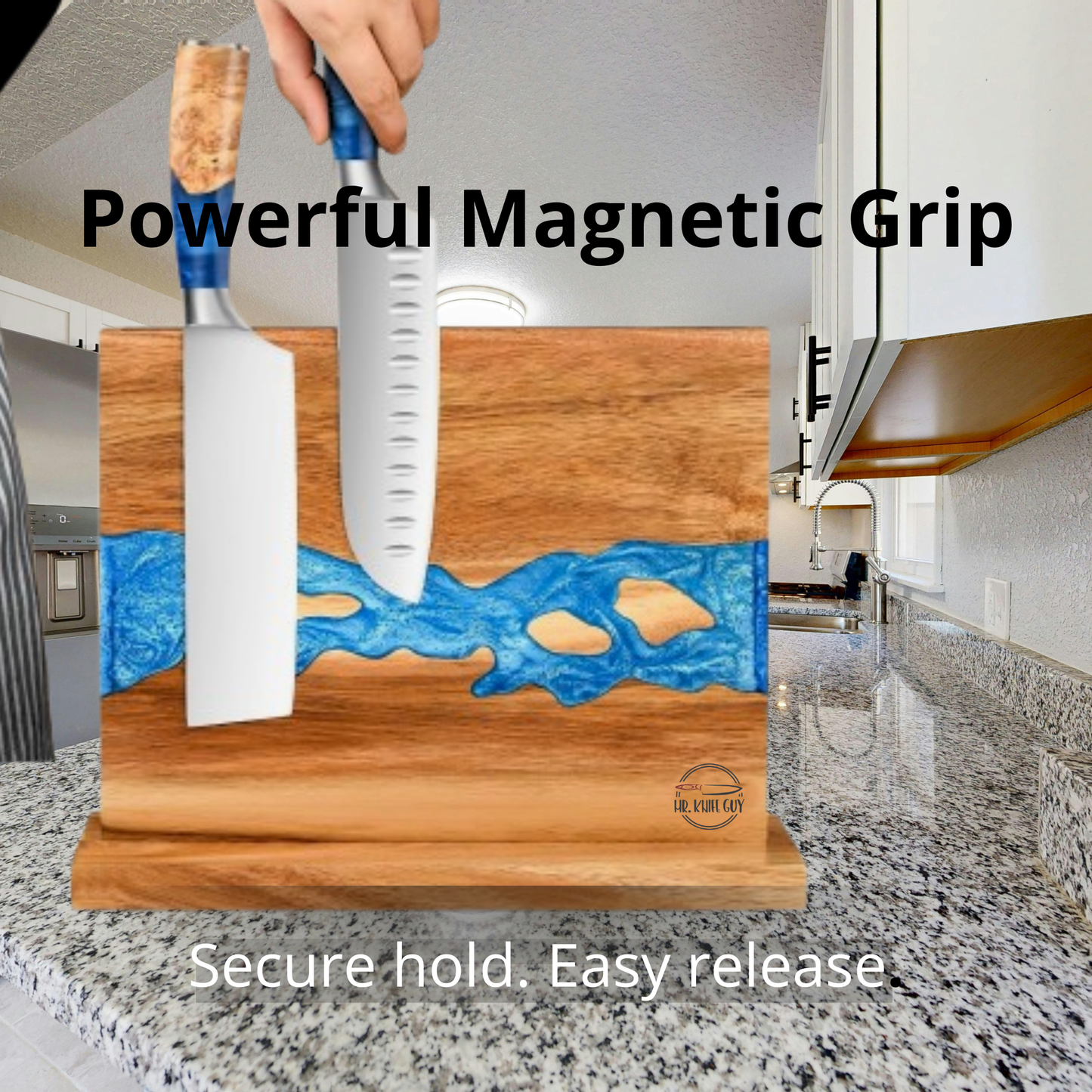 Mr. Knife Guy® Signature Acacia Freestanding Magnetic Knife Block – Solid Wood