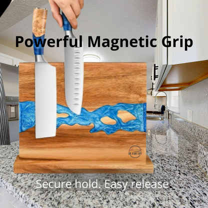 Mr. Knife Guy® Signature Acacia Freestanding Magnetic Knife Block – Solid Wood