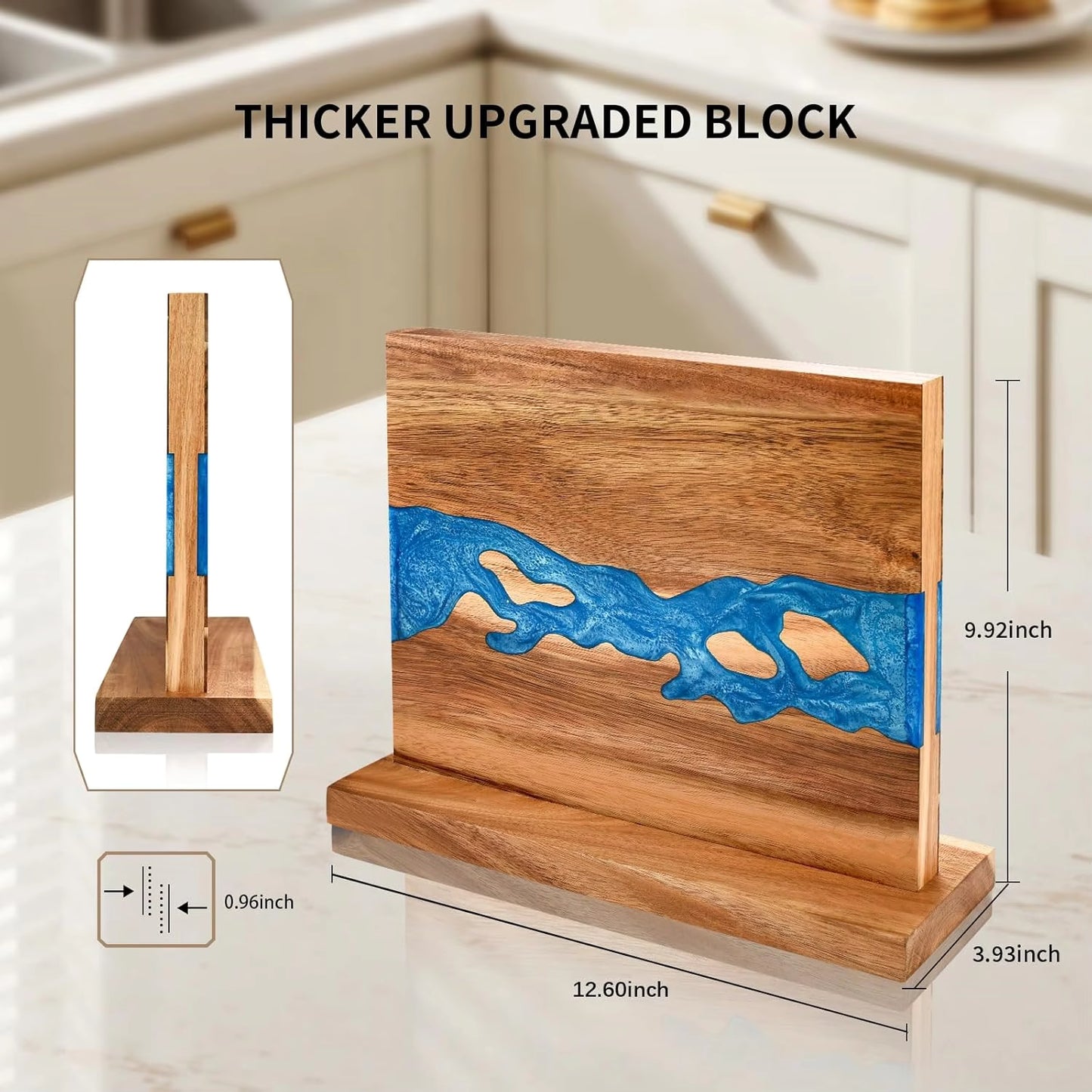 Mr. Knife Guy® Signature Acacia Freestanding Magnetic Knife Block – Solid Wood