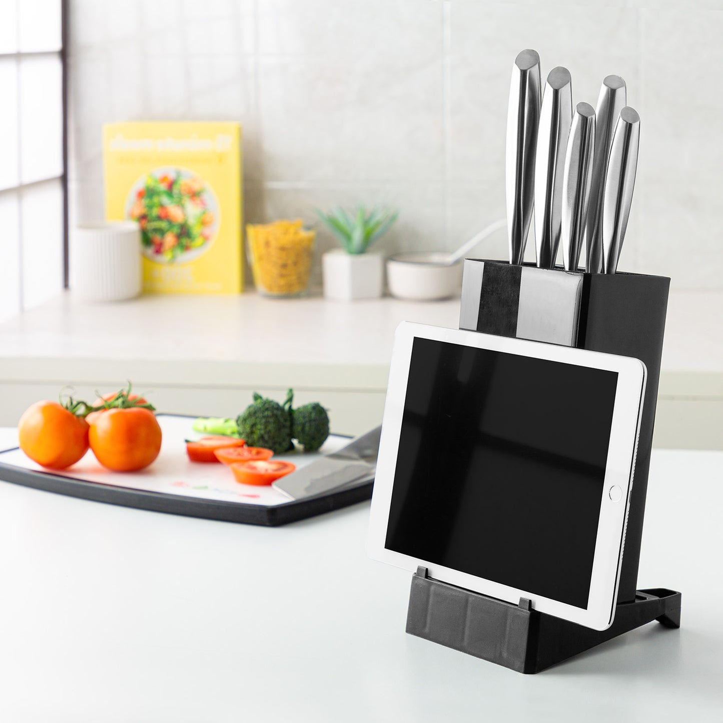 KLEVA® Universal Knife Block with Built-In Tablet Holder