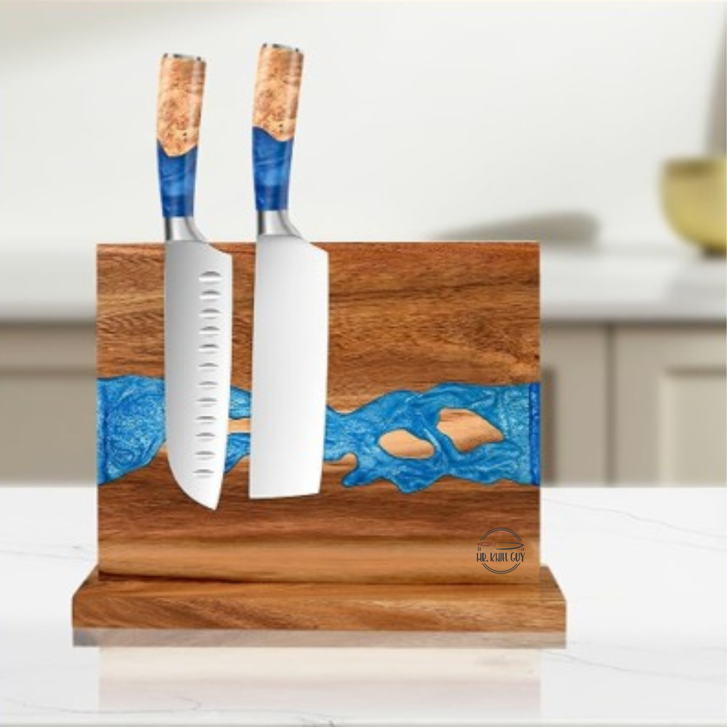 Mr. Knife Guy® Signature Acacia Freestanding Magnetic Knife Block – Solid Wood