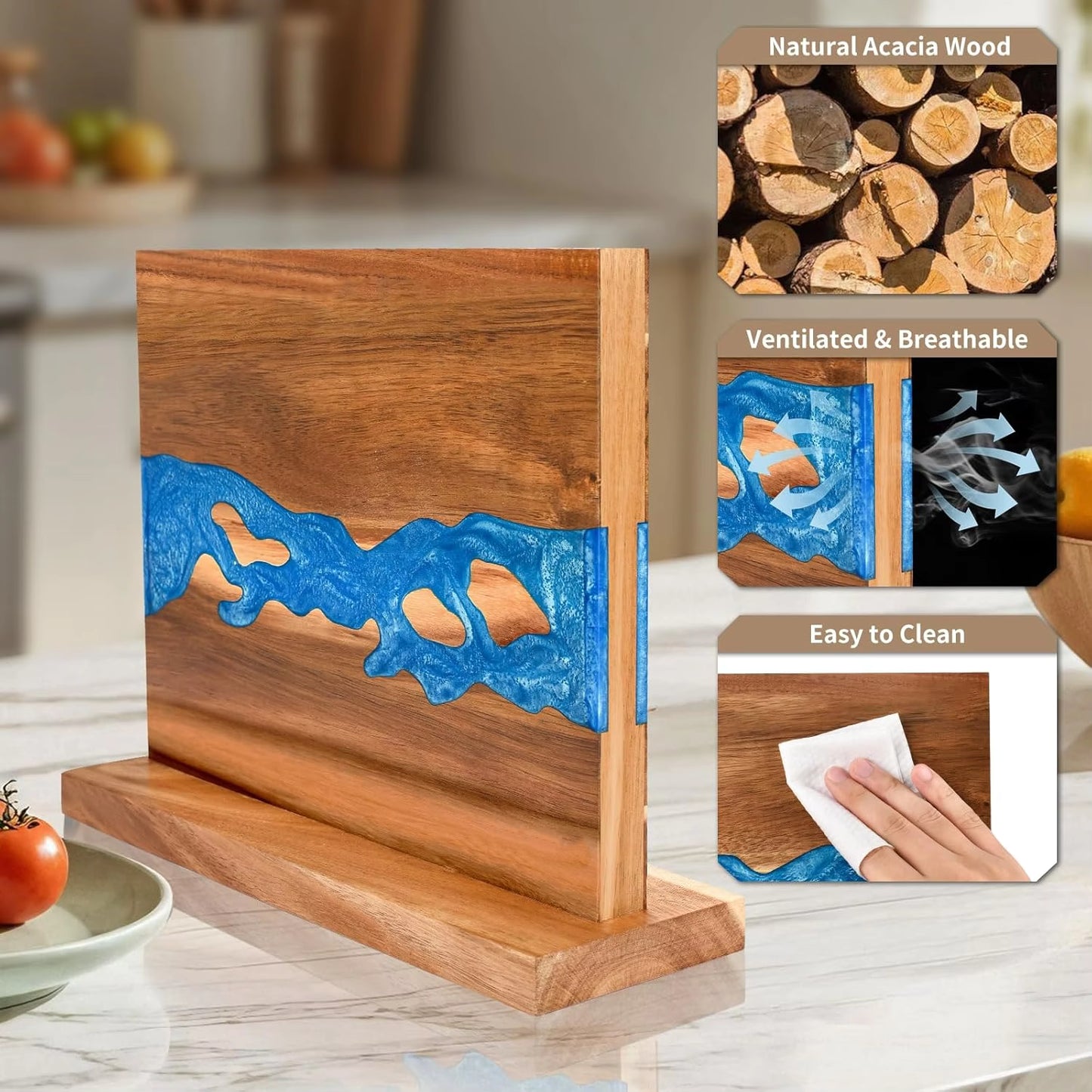 Mr. Knife Guy® Signature Acacia Freestanding Magnetic Knife Block – Solid Wood