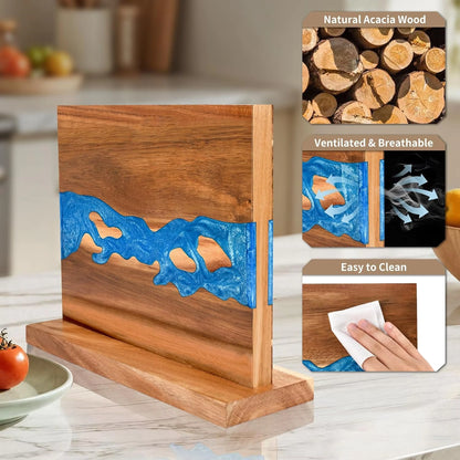 Mr. Knife Guy® Signature Acacia Freestanding Magnetic Knife Block – Solid Wood