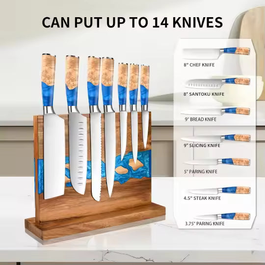 Mr. Knife Guy® Signature Acacia Freestanding Magnetic Knife Block – Solid Wood