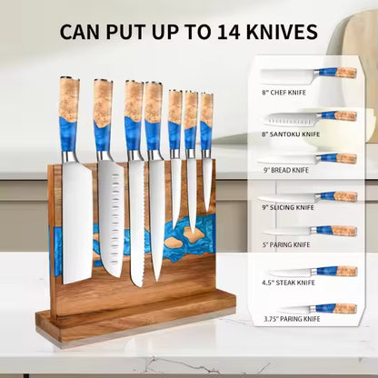 Mr. Knife Guy® Signature Acacia Freestanding Magnetic Knife Block – Solid Wood