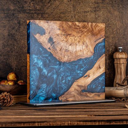 Mr. Knife Guy® Signature Blue Resin & Burl Freestanding Magnetic Knife Block