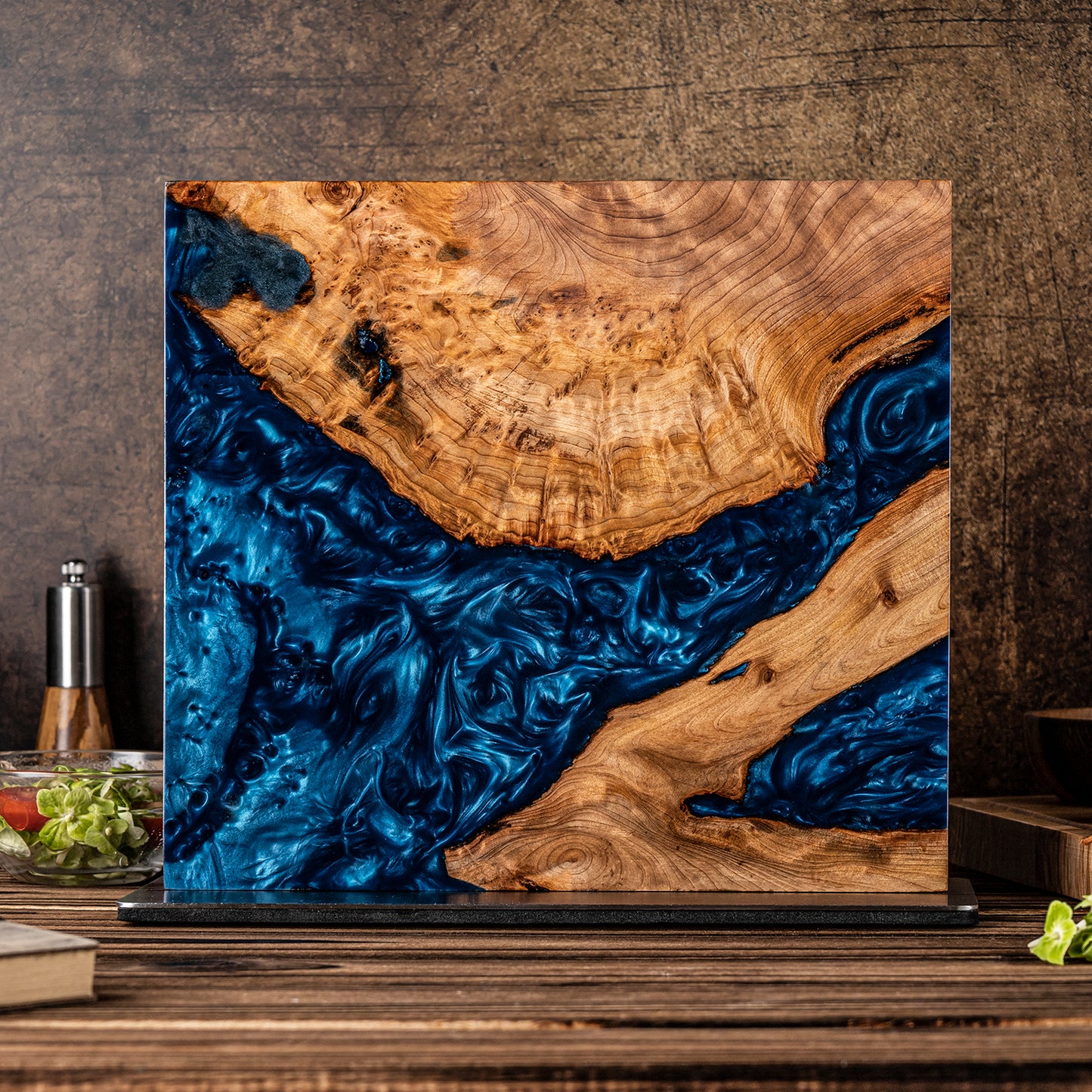 Mr. Knife Guy® Signature Blue Resin & Burl Freestanding Magnetic Knife Block