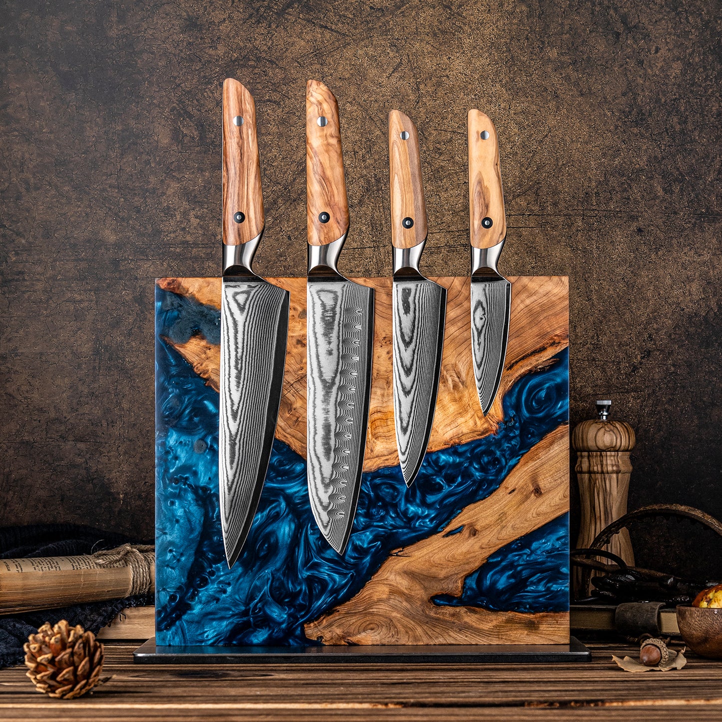 Mr. Knife Guy® Signature Blue Resin & Burl Freestanding Magnetic Knife Block