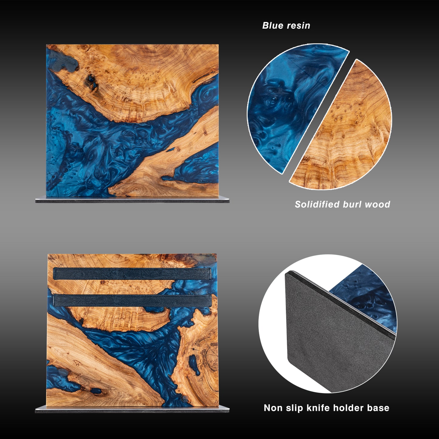 Mr. Knife Guy® Signature Blue Resin & Burl Freestanding Magnetic Knife Block